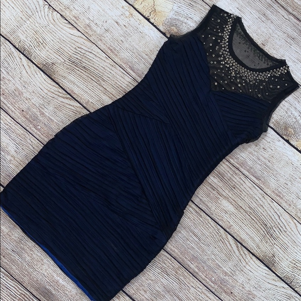 BCBG fitted black and blue dress size medium